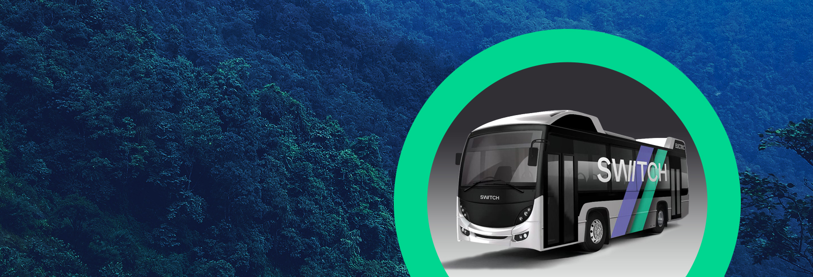 Switch Mobility EV bus in greenary